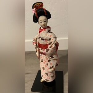 Elegant Japanese Geisha Doll Figurine - Cream and Red 12 1/2 inches